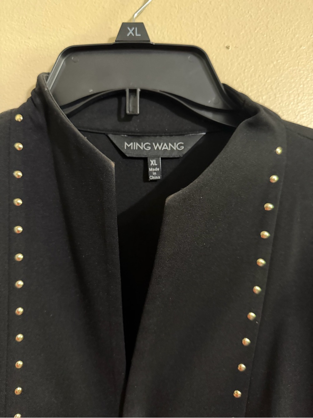 Ming Wang Black Open-Front Jacket with Gold Stud Accents